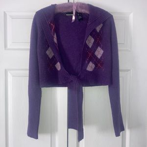 DKNY Front Tie Cropped Hooded Sweater